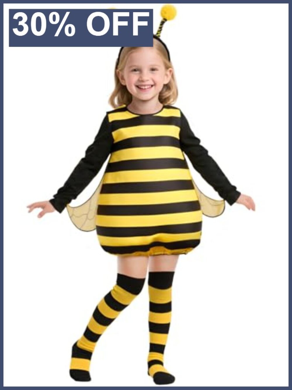 Girls Bumble Bee Halloween Costume with Wings & Antenna Headband